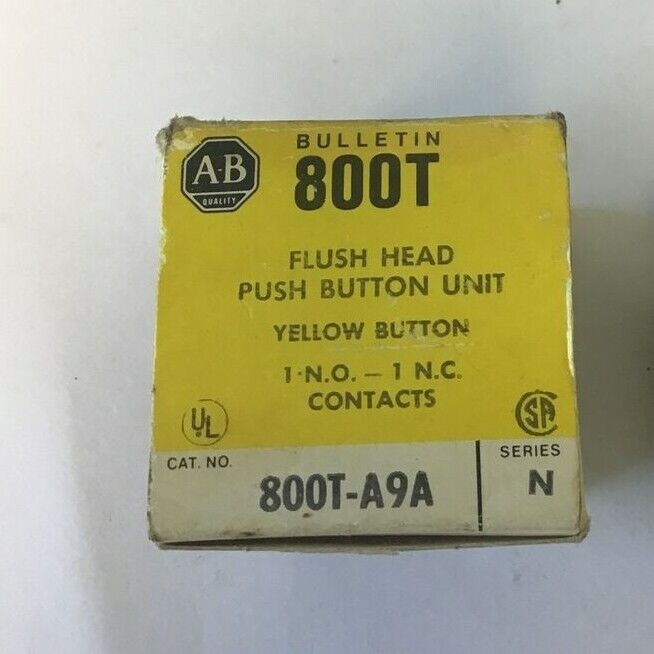 ALLEN BRADLEY 800T-A9A FLUSH HEAD PUSHBUTTON YELLOW SER.N 1NO-1NC