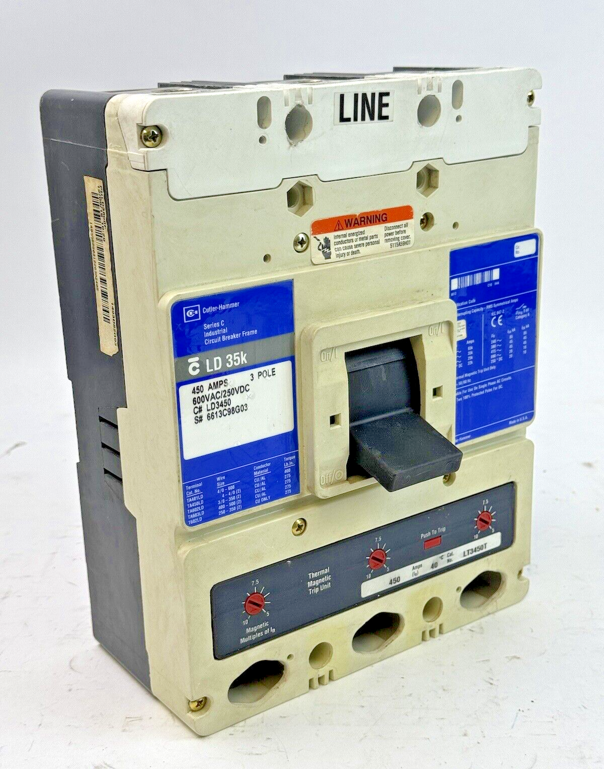 CUTLER-HAMMER - LD3450 - CIRCUIT BREAKER W/ 450A TRIP UNIT -450 A,600VAC, 3 POLE