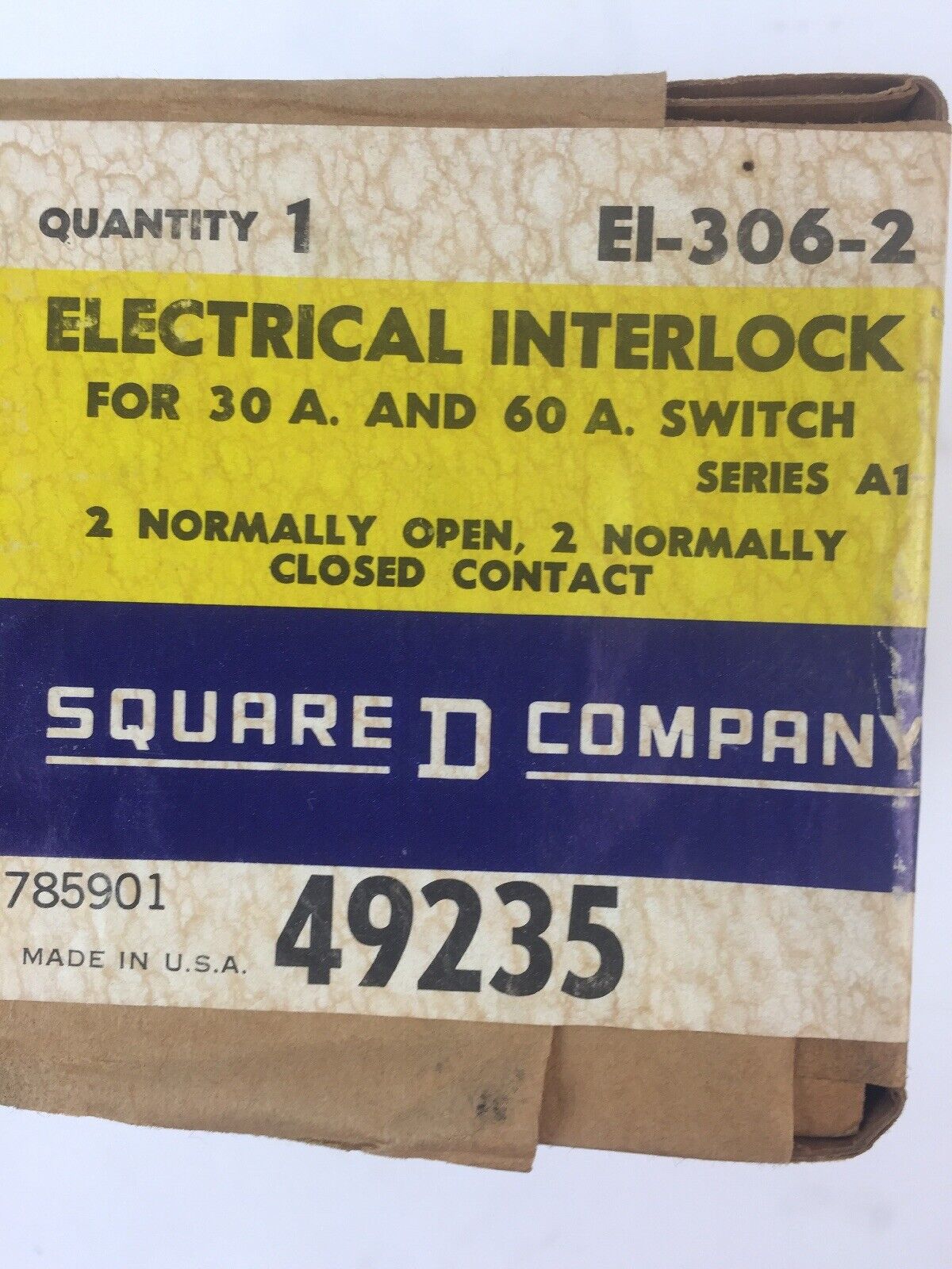 SQUARE D E1-306-2 ELECTRICAL INTERLOCK FOR 30A AND 60A SWITCH SERIES A1