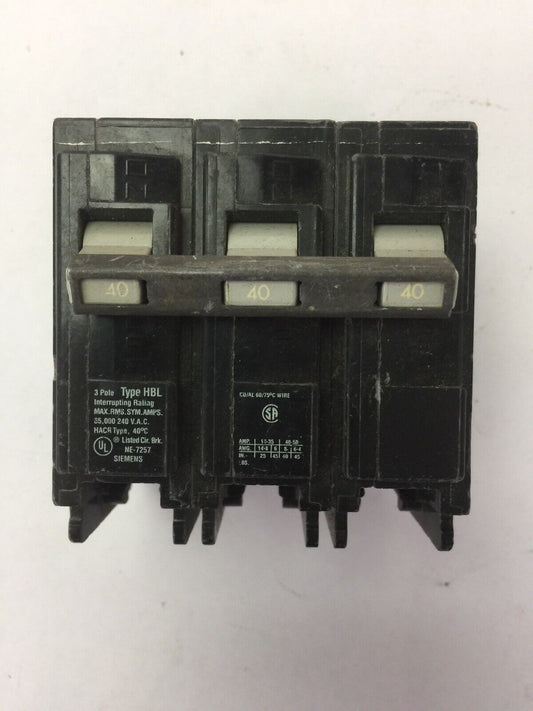 SIEMENS B340 CIRCUIT BREAKER 40A 240VAC 3 POLE