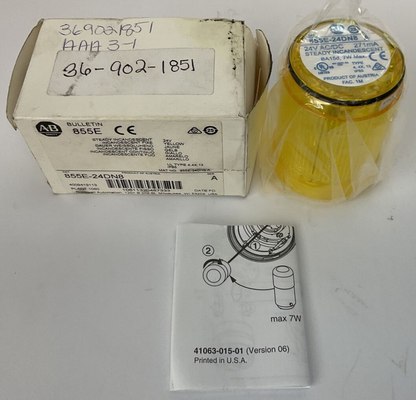 ALLEN BRADLEY 855E-24DN8 24V YELLOW STEADY INCANDESCENT SER A 271mA 7W