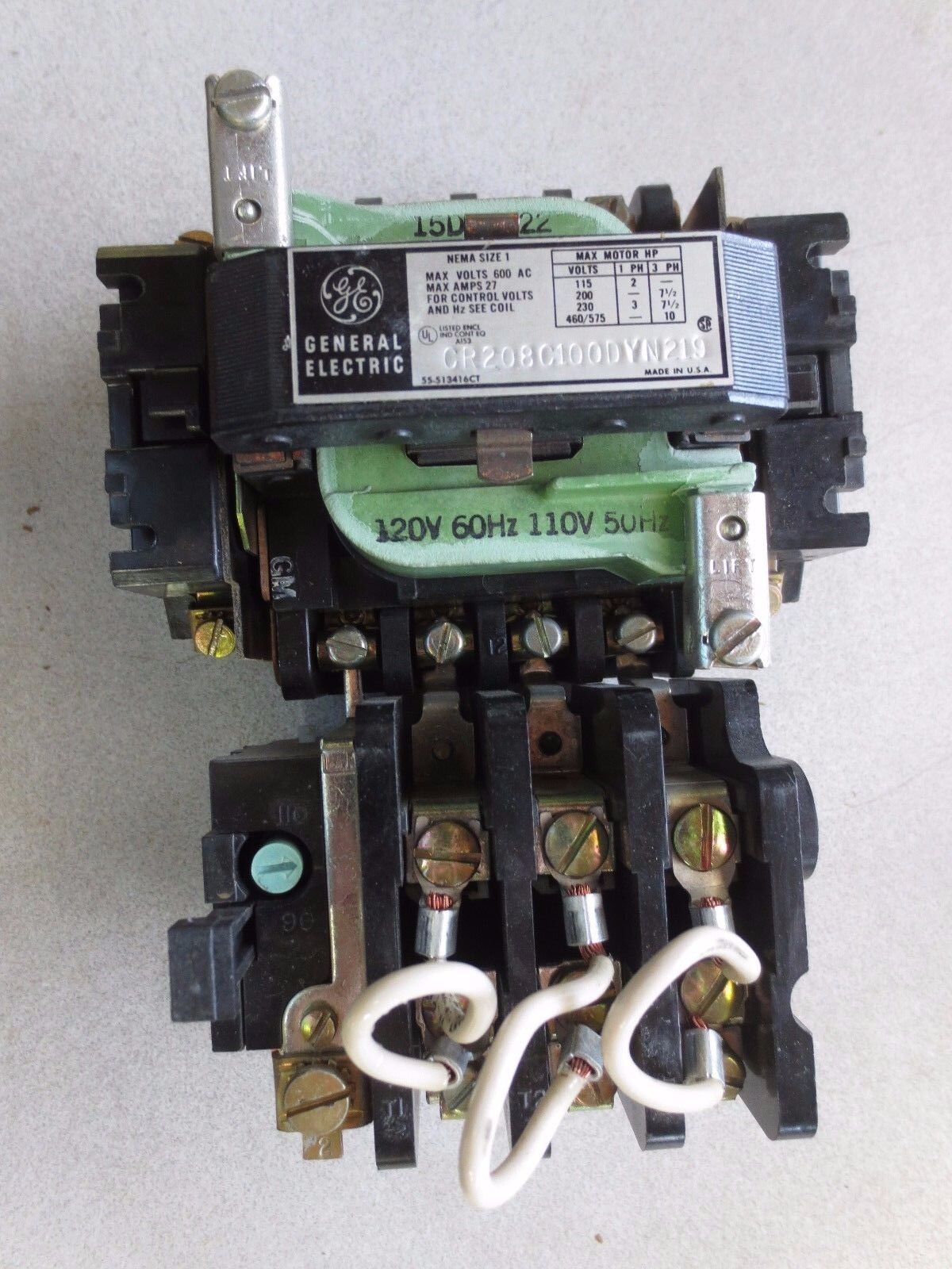 GENERAL ELECTRIC CR208C100DVN219 NEMA SIZE 1 STARTER - 600V, 27A