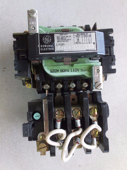 GENERAL ELECTRIC CR208C100DVN219 NEMA SIZE 1 STARTER - 600V, 27A