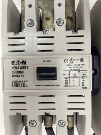 CUTLER HAMMER EATON CN15KN3-59 CN15KN3 SIZE 3 REVERSING CONTACTOR 600VAC 90A