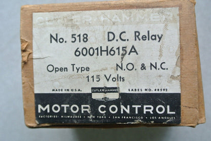 CUTLER-HAMMER 6001H615A 115VDC RELAY  No. 518 OPEN TYPE  N.O. & N.C. NEW SURPLUS