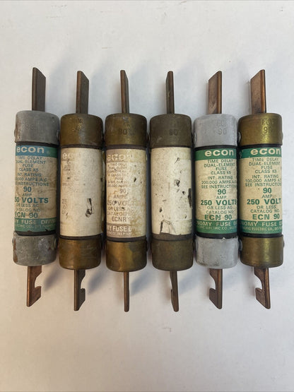 ECONOMY ECN90 DUAL ELEMENT TIME DELAY CLASS K9 FUSE 90AMP 250VAC (LOT OF 6)