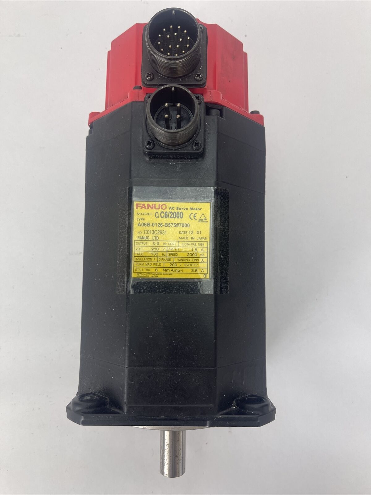 FANUC A06B-0126-B575#7000 AC SERVO MOTOR C6/2000 OUTPUT 0:6 kw CONT 210VAC 1.8A