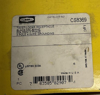 HUBBELL CS8369 TWIST LOCK RECEPTACLE 50A 250V 3PH 3POLE