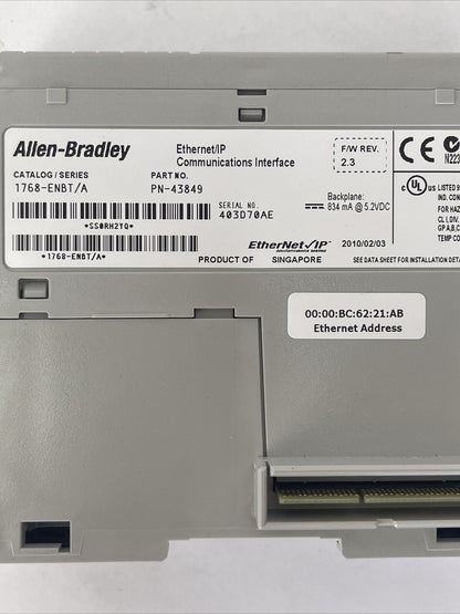 ALLEN BRADLEY 1768-ENBT ETHERNET/IP COMMUNICATIONS INTERFACE SER A F/W REV 2.3