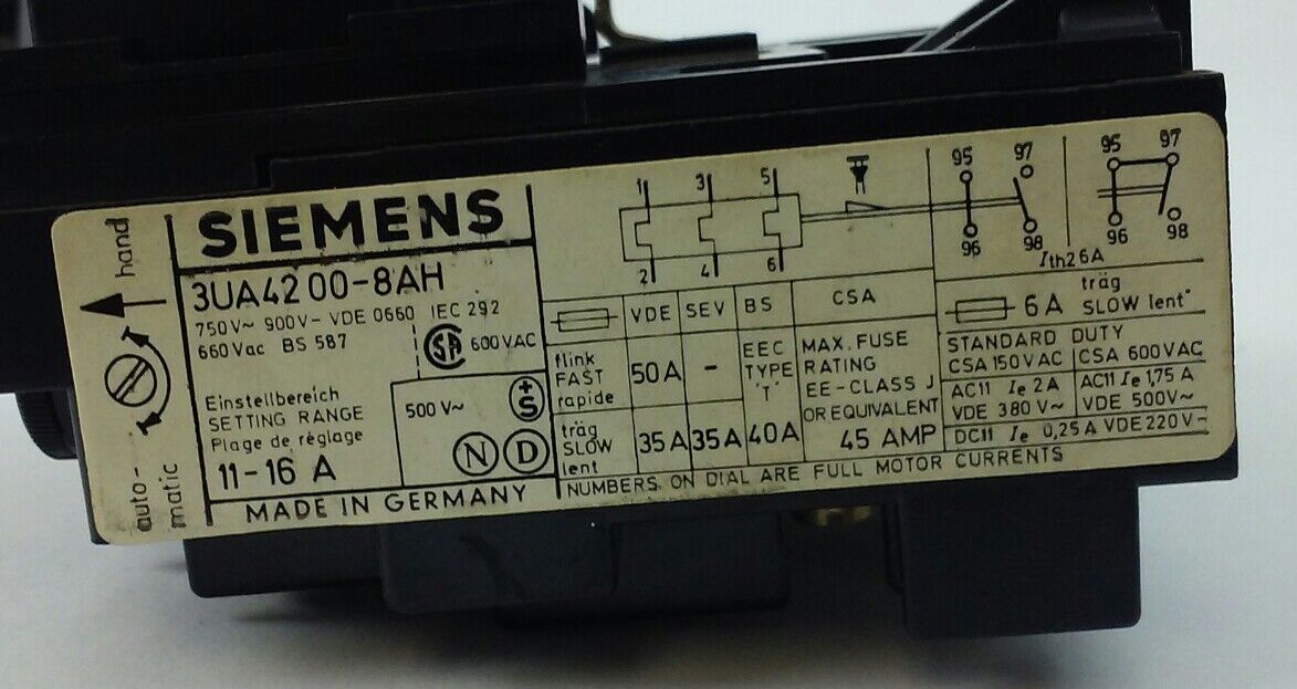 UBERSTROMRELAIS OVERCURRENT RELAY 3UA42 00-8AH