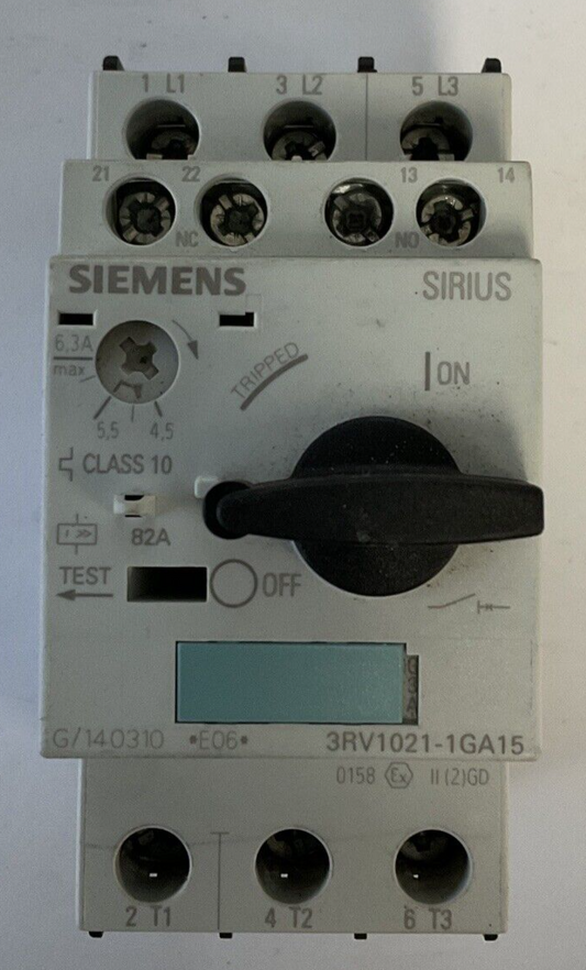 SIEMENS 3RV1021-1GA15 MOTOR STARTER 50/60HZ 600V 6.3-4.5A 6KV 82A