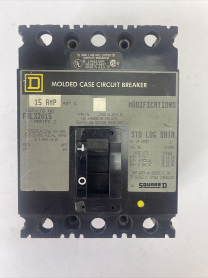 SQUARE D FAL32015 CIRCUIT BREAKER SERIES 2 240VAC 250VDC 15AMP 3POLE