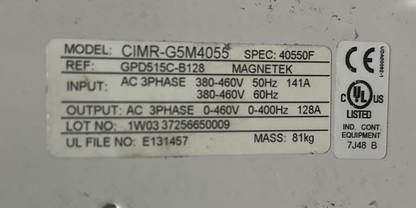 IMPULSE CIMR-G5M4055 VARIABLE SPEED AC DRIVE SERIES 2 OUTPUT 0-460VAC 128A INPUT