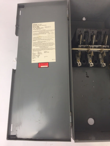 WESTINGHOUSE HUN363 HEAVY DUTY SAFETY SWITCH 100AMP 600VAC 75HP TYPE 1 ENCLOSURE