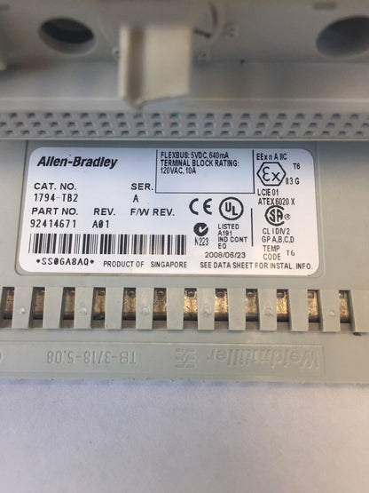 ALLEN BRADLEY 1794-TB2 I/O TERMINAL BLOCK SER A REV A01 5VDC