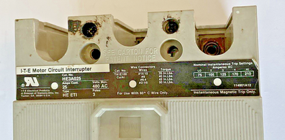 ITE HE3A025 CIRCUIT BREAKER 25A 480VAC 3POLE TYPE HE ETI