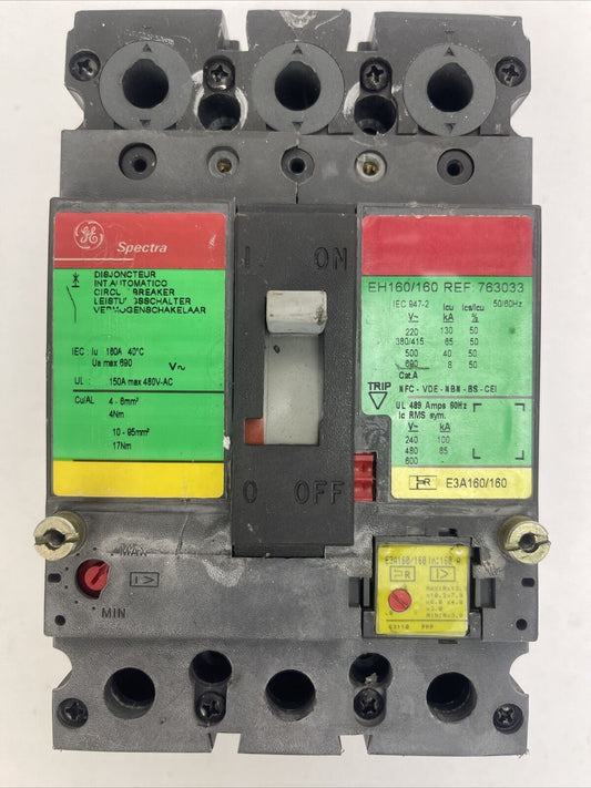 GE EH160/160 CIRCUIT BREAKER 600VAV 160A 3POLE E3A160 TRIP PLUG