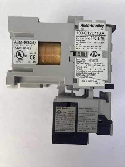 ALLEN BRADLEY REVERSING STARTER (104-C12DJ22 600VAC 32A 10HP + 193-T1AC12)