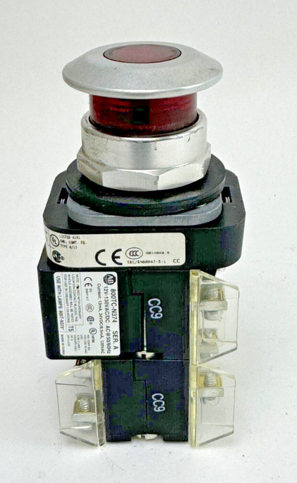 ALLEN-BRADLEY - 800T-FXTQH2RA5 SER. U - RED MUSHROOM PUSH/PULL BUTTON W/ BLOCK