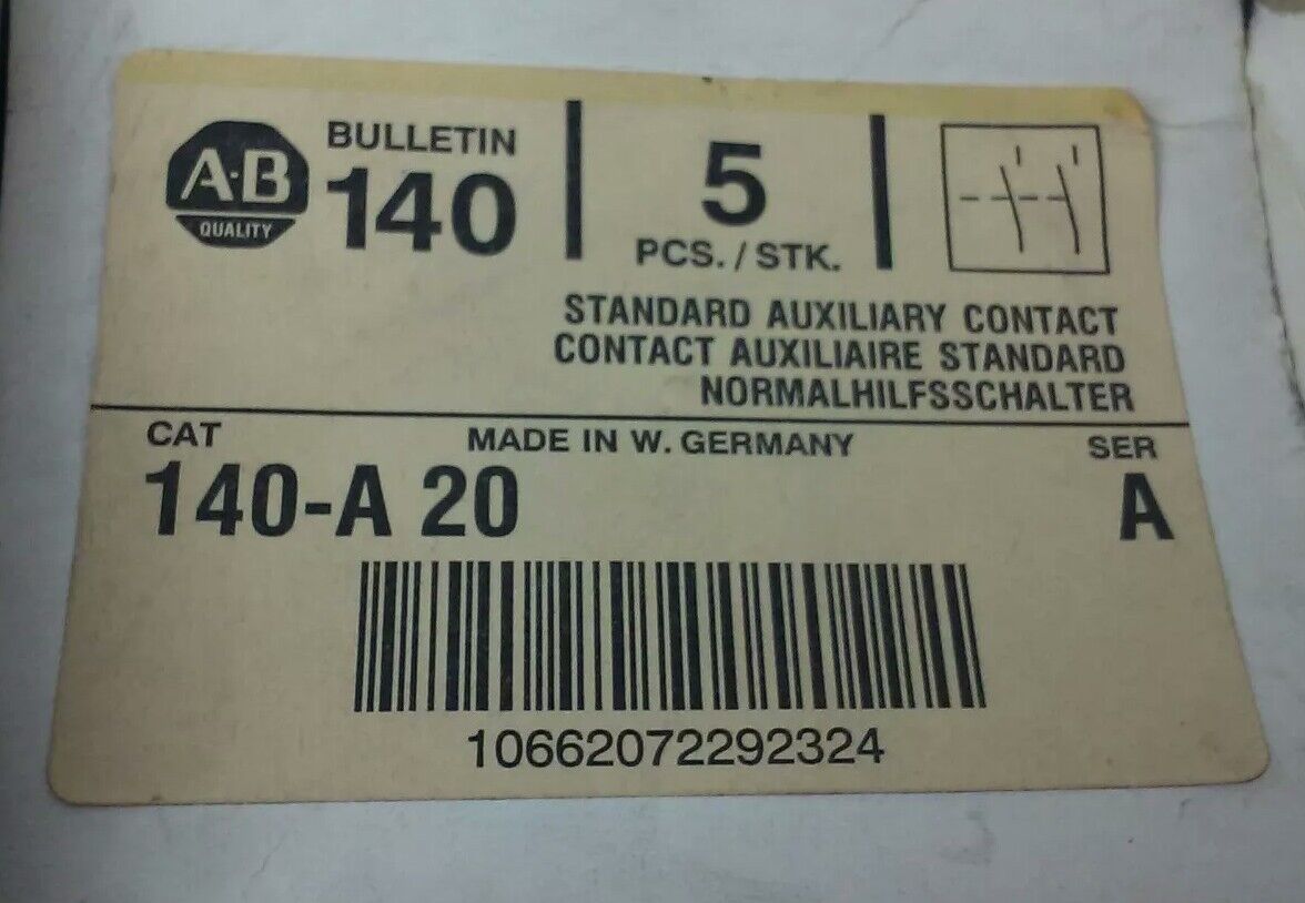 ALLEN BRADLEY, 140-A20 SER.A, AUXILIARY CONTACT, Ui:500V, 5A 600V