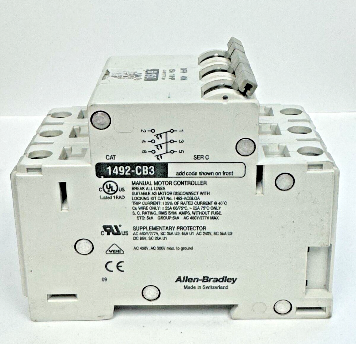 ALLEN-BRADLEY - 1492-CB3-G150 SER. C - MOTOR CONT. - 3 P, 15 A, 277 V, 10HP, 3PH