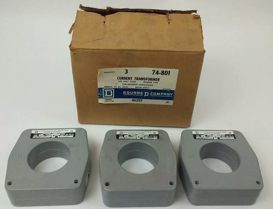 SQUARE D 74-801 CURRENT TRANSFORMER, 600V, INDOOR TYPE, RATIO: 800:5, LOT OF 3