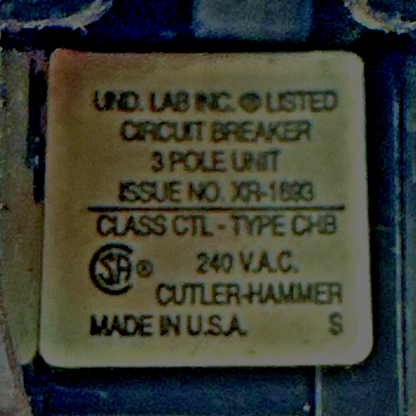 CUTLER HAMMER CHB315 240VAC 15AMP 3POLE CLASS CTL TYPE CHB CIRCUIT BREAKER