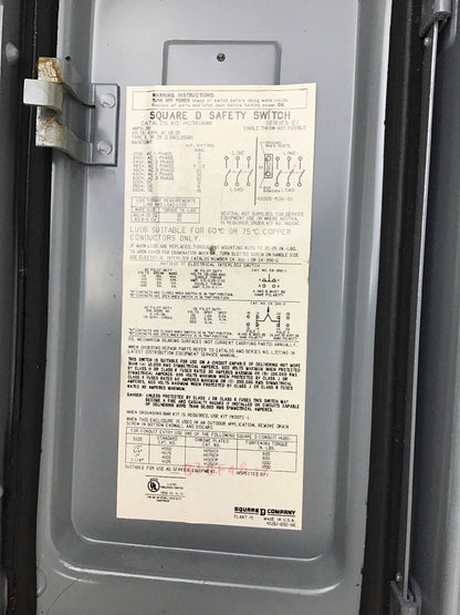 SQUARE D HU36IAWK SAFETY SWITCH 30A 600VAC/VDC SER. E