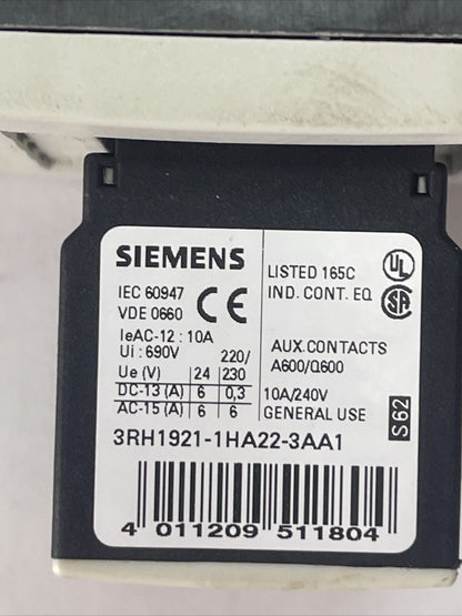 SIEMENS 3RT1044-1QB44-3MA0 CONTACTOR 600VAC 90AMP 60HP 3PH COIL 24VDC 3RT1926-