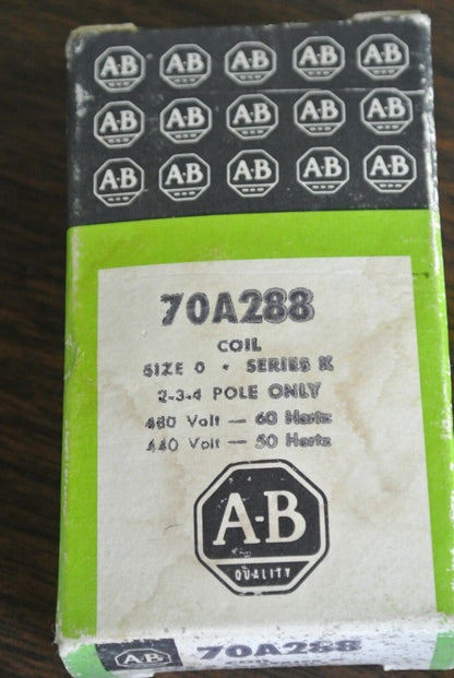 ALLEN-BRADLEY 70A288 COIL SIZE 0 Ser. K  440/480V, 2-3-4 POLE ONLY - NEW SURPLUS