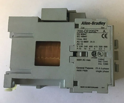 ALLEN BRADLEY 700-CF220Z* CONTACTOR SER.A 600VAC 25A 3PH W/ 100-FSV55