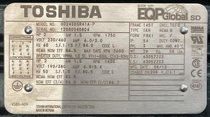 TOSHIBA 0024SDSR41A-P EQP GLOBAL SD MOTOR 3PH 230/460V 6.0/3.0A 2HP 1750RPM