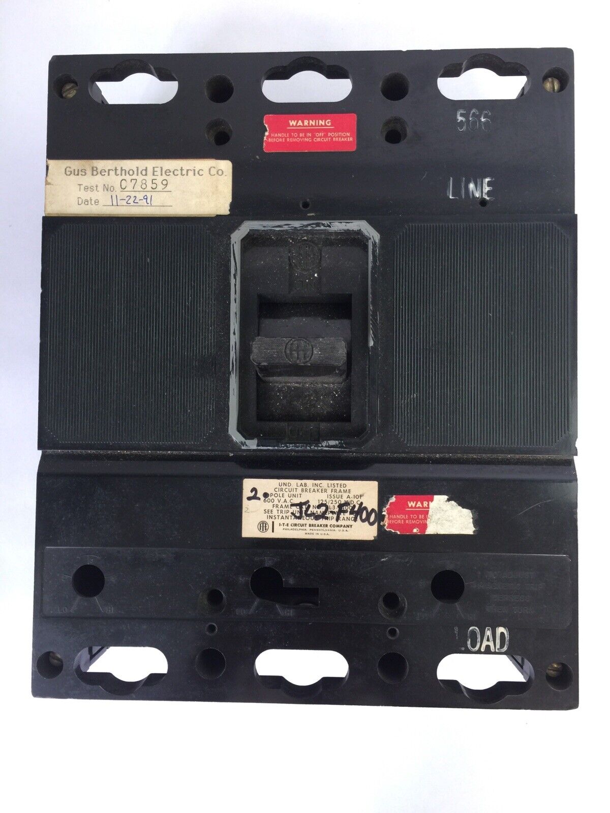 ITE JL2-F400 CIRCUIT BREAKER FRAME 600VAC 250VDC 2POLE NO TRIP UNIT