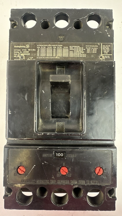 WESTINGHOUSE LB3400F CIRCUIT BREAKER 400A FRAME 3POLE 600VAC 100AMP TRIP UNIT