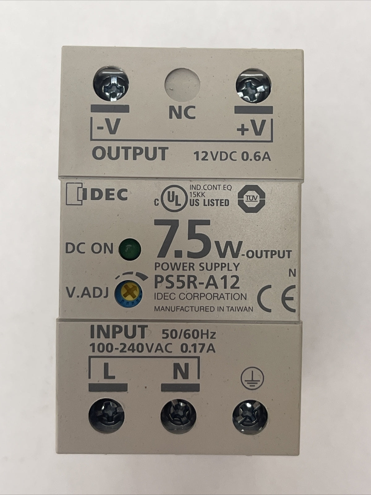 IDEC PS5R-A12 POWER SUPPLY INPUT 100-240VAC 0.17A OUTPUT 12VDC 0.6A