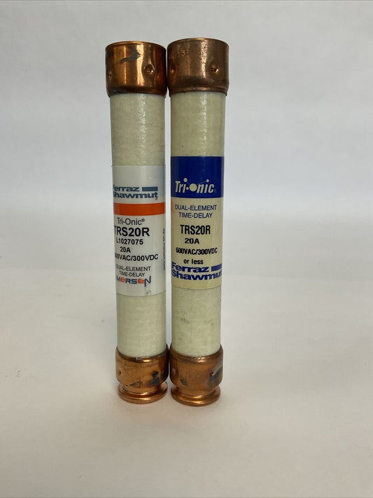 FERRAZ SHAWMUT TRS20R 20A 600VAC 300VDC TRI-ONIC FUSE DUAL ELEMENT (LOT OF 2)