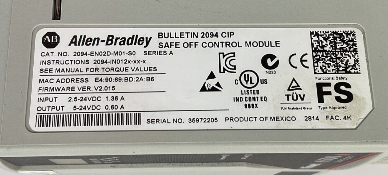 ALLEN BRADLEY 2094-BM03 AXIS POWER MODULE SER.A 650VDC /2094-EN02D-M01-S0 MODULE