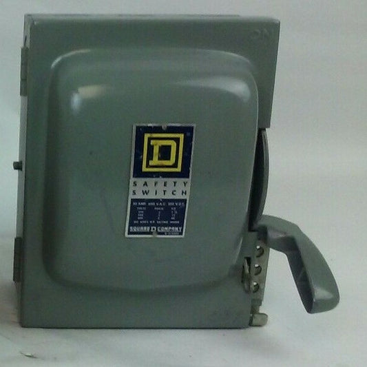 SQUARE D HU361 SER. D1 SAFETY SWITCH 30A 600VAC 250VDC NON FUSIBLE INDOOR