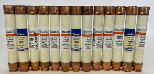 FERRAZ SHAWMUT TRS8R 8A 600V TRI-ONIC FUSE DUAL ELEMENT TIME DELAY (LOT OF 13)