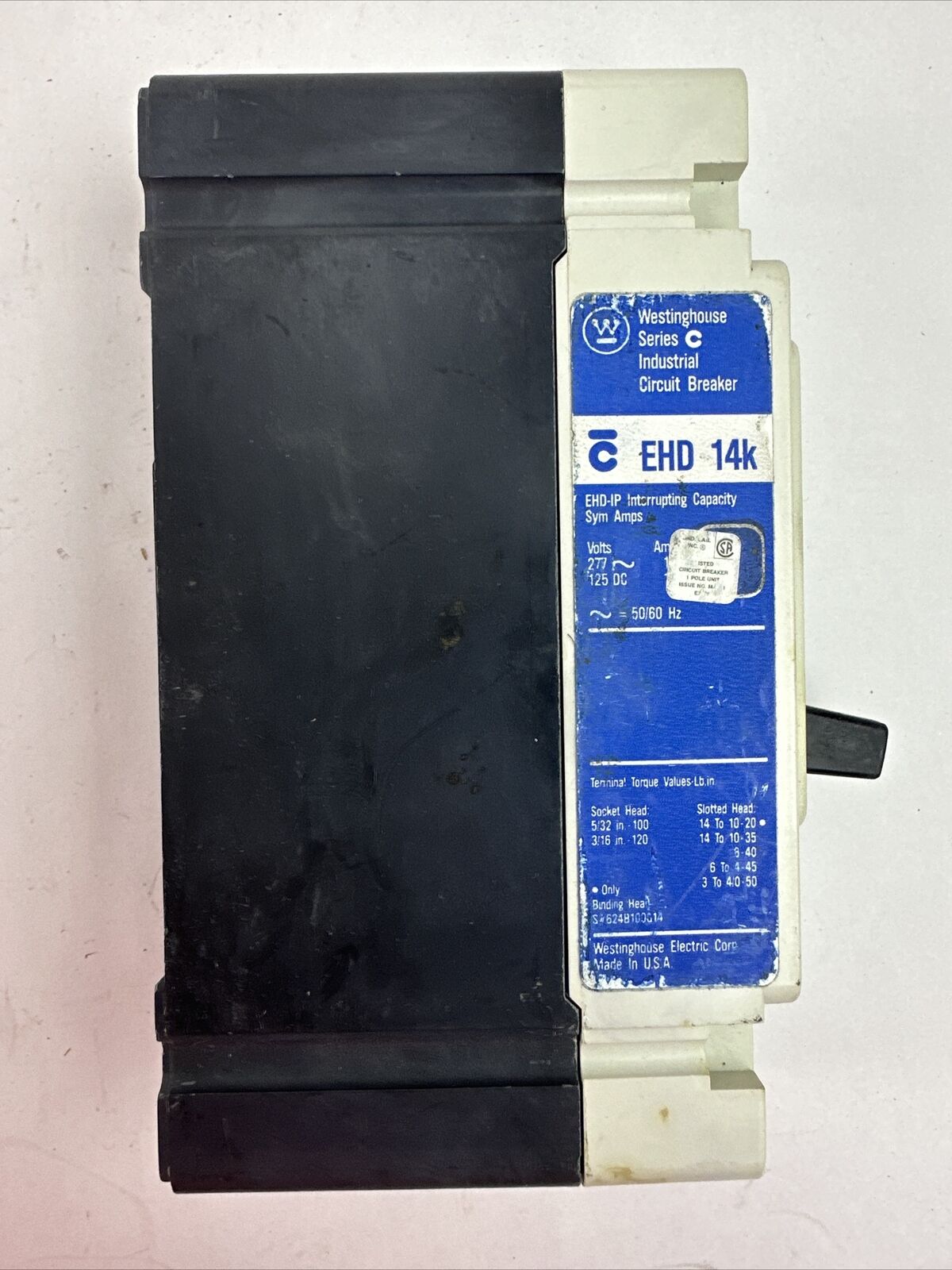 WESTINGHOUSE EHD1010L SER C INDUSTRIAL CIRCUIT BREAKER 10A 1P 277VAC 125VDC
