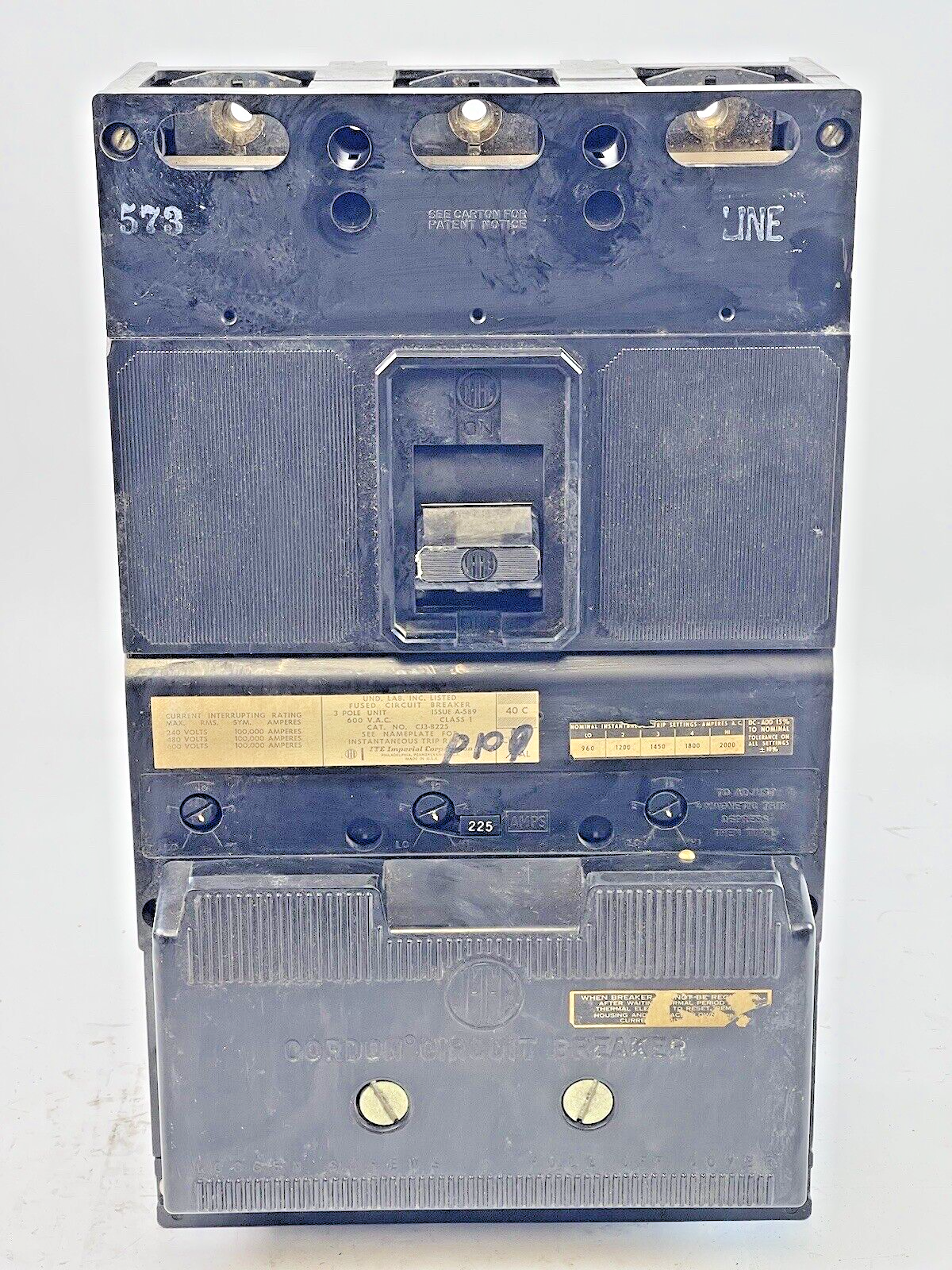 ITE / SIEMENS - CJ3-B225 - CIRCUIT BREAKER-225 AMP, 600 VAC, 3 POLE, W/225A TRIP