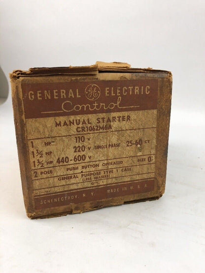 GE CONTROL MANUAL STARTER CR1062M6A 1HP 110V 1.5HP 220V 1.5HP 440-600V 25-60 CY