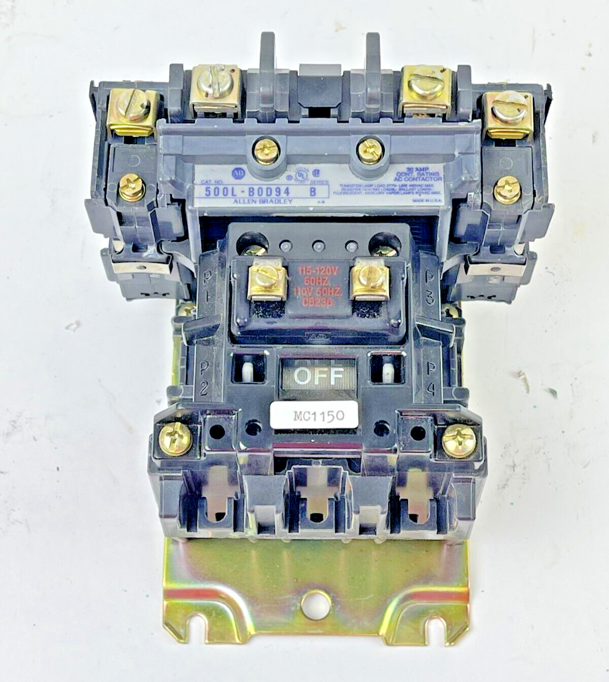 ALLEN BRADLEY -500L-BOD94 SER. B- LIGHTING CONTACTOR-30A,4 POLE,OPEN 115-120V,60