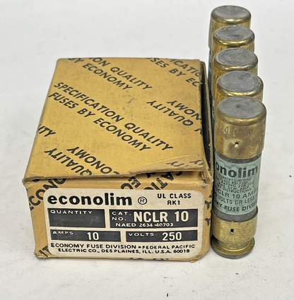 ECONOLIM *BOX OF 5* - NCLR 10 - 10 AMP,250 VAC, CURRENT-LIMITING CLASS RK1 FUSE