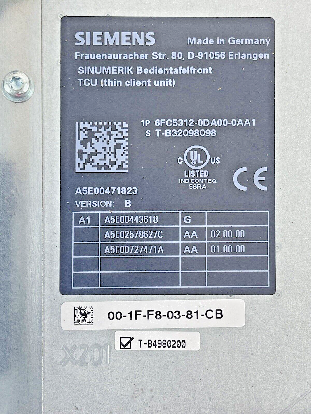 SIEMENS - 6FC5312-0DA00-0AA1 - VERSION B SINUMERIK OPERATOR PANELFRONT SERIES P1