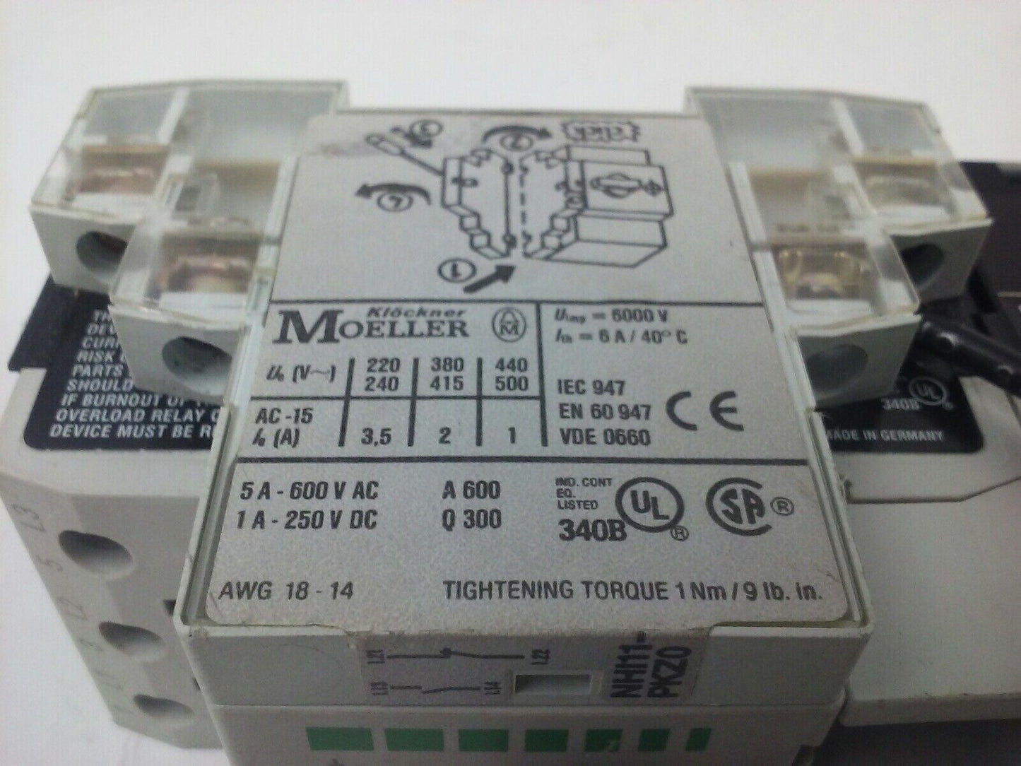 KLOCKNER MOELLER PKZM0-6,3 MOTOR STARTER W/ SE00-11-PKZ0, NHI11-PKZ0, 240V COIL