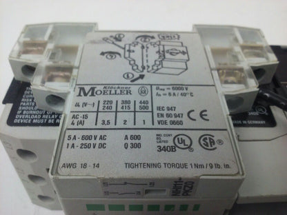 KLOCKNER MOELLER PKZM0-6,3 MOTOR STARTER W/ SE00-11-PKZ0, NHI11-PKZ0, 240V COIL