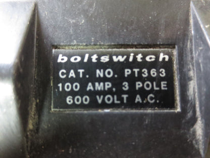 BOLTSWITCH PT363 PULLOUT SWITCH - 100A, 600V, 3-POLE - NEW SURPLUS - PT-363