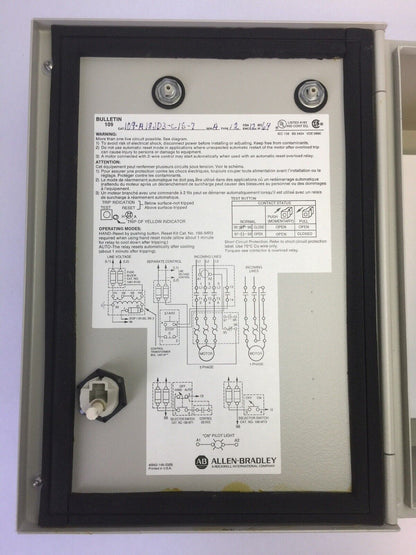 ALLEN BRADLEY 109-A18JD3-C15-7 TYPE 12 STARTER ENCLOSURE WITH CONTACTOR & RELAY