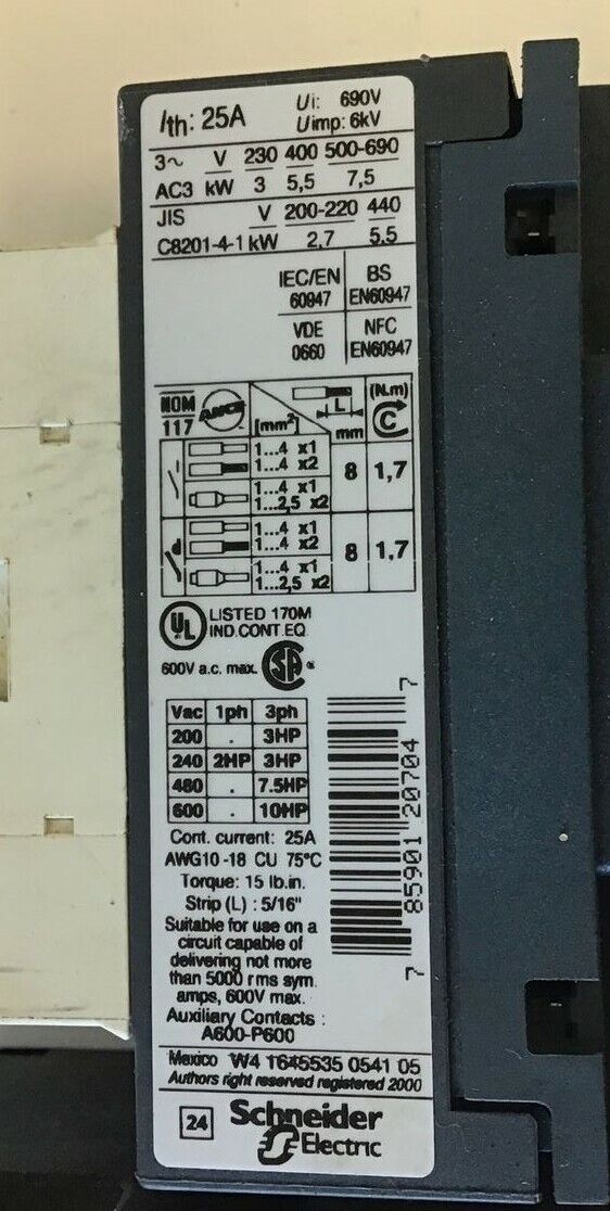 TELEMECANIQUE LC1D12/ LADN11 LA1 DN11/ LRD15 CONTACTOR